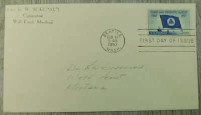 1st Day Issue Coast and Geodetic Survey Seattle WA 1957 VTG Stamp Envelope Cover - Image 1 of 4