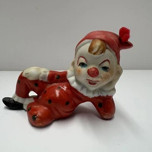 Vintage Keramik Pixie Elfe Clown rot Figur Weihnachten - Bild 1 von 3