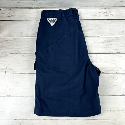 Pantalones Cortos Columbia Niños Grandes Azul PFG Pesca Cintura Elástica Bolsillos de Carga 26x7.5" Foto 1 de 4