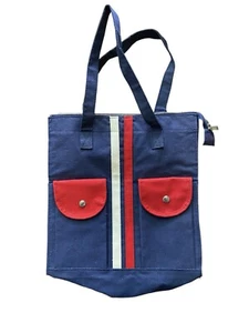 Interpur Tasche blau mit roten Taschen Streifen Vintage Taiwan 80er Reisetasche - Bild 1 von 4