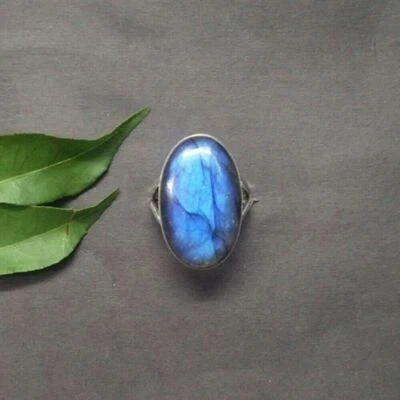 Anello In Argento Sterling 925 Fatto A Mano In Labradorite Tutte Le Taglie NF-5 - Immagine 1 di 4