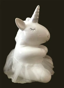 White Unicorn Ceramic Coin Piggy Bank & Tutu Ceramic Bday or Baby Shower Gift - Picture 1 of 5
