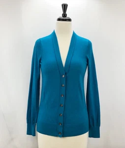 Ann Taylor LOFT Womens XS Turquoise Wool Blend Cardigan Sweater Career Casual - Picture 1 of 5