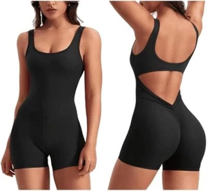 Einteiler Workout Overall Damen V- Rückenfrei Bauchkontrolle Gym Activewear - Bild 1 von 8
