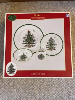 Spode "Christmas Tree" 4 Piece Place Setting NIB Dinner, salad, cereal and mug