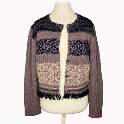 Винтажный Carole Little Knitwear коричневый металлический шерсти бахрома кардиган свитер L - Изображение 1 из 4