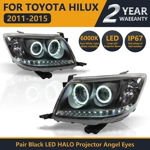 Pair Headlights for Toyota Hilux N70 2011-2015 Black HALO Angel Eyes Projector - Picture 1 of 11