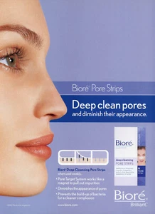 BIORE magazine AD #10 RARE 2002 PRETTY BRUNETTE ~ DEEP CLEANSING PORE STRIPS - Picture 1 of 2