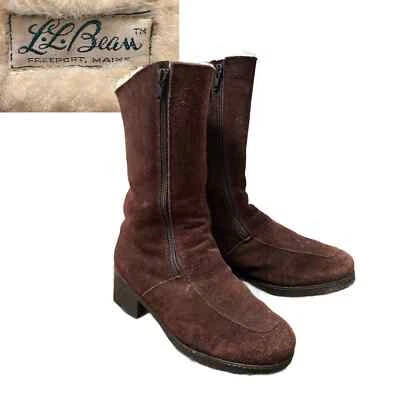 Botas de piel de oveja vintage LL Bean marrón gamuza doble cremallera / para mujer 6 medias *  Foto 1 de 4