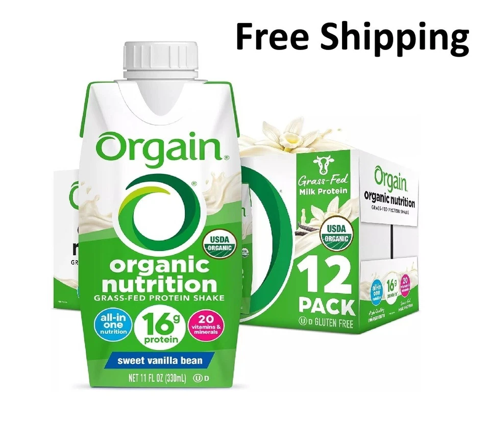 Orgain Organic Nutrition Shake, Sweet Vanilla Bean - 12 Count