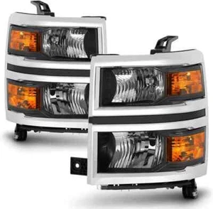 Chrome Bezel Projector Headlamps Assembly SET For 2014 2015 Chevy Silverado 1500 - Picture 1 of 4