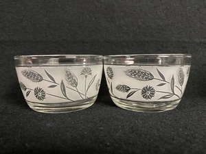 2 Vintage Libbey Glass Dessert Bowls Frosted Silver Wheat Leaf Flower 6 oz. - Picture 1 of 11