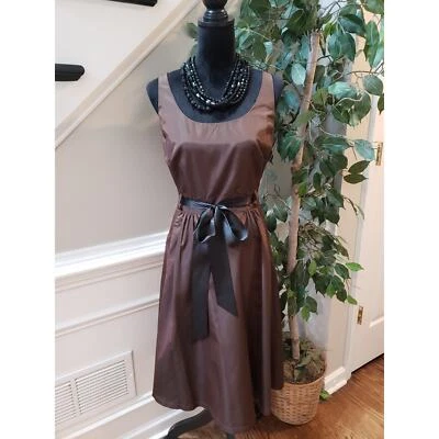 Vestido midi estilo PS para mujer 12P marrón acetato sin mangas cuello redondo cintura corbata  Foto 1 de 4