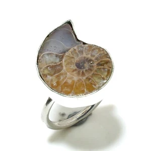 Ammonit Fossil Handarbeit Edelstein 925 Silber vergoldet Schmuck Ring US Größe 7 - Bild 1 von 4