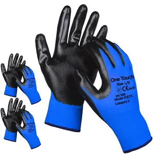 Heavy Duty Safety Work Gloves - Blue Nylon Nitrile Coated Palm –Industry &Garden - Picture 1 of 5
