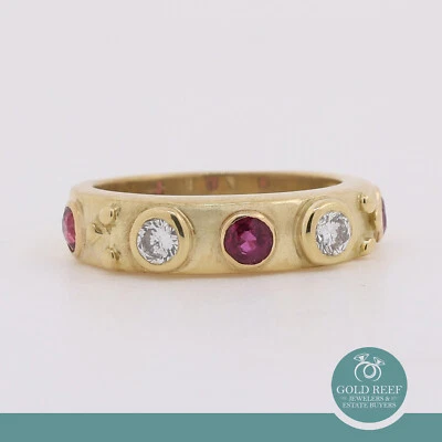 Anillo banda media eternidad diamante rubí 0,64 CTW oro amarillo de 18 quilates talla 5,25 Estate Foto 1 de 4