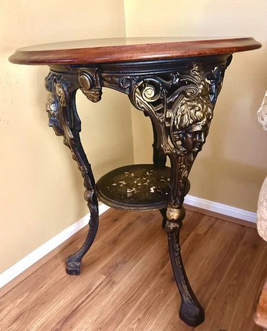 19th century Cast Iron London Pub Table w/Wooden Mahogany Top Cover