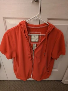 Womens Green Tea Orange Zip Up Hoodie Short Sleeve Sweat Shirt Sz XXL.๐ Shape - Picture 1 of 7