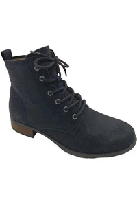 Earth Leather Lace-Up Ankle Boots Janel Dark Blue - Picture 1 of 3