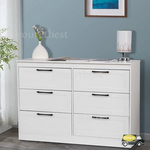 White 6 Drawers Storage Cabinet Wood Chest Of Drawers Dresser Furniture Bedroom - Picture 1 of 7