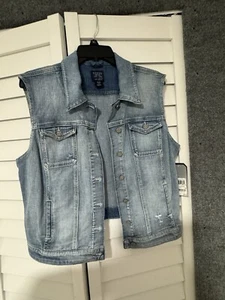 GUESS Womens Denim Gilet Blue Cotton Sz XL/TG - Picture 1 of 5
