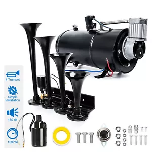 TRAIN HORN KIT FOR TRUCK/CAR/SEMI LOUD SYSTEM /1G AIR TANK /150PSI /4 TRUMPETS - Picture 1 of 12
