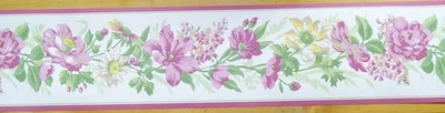 Laura Ashley Pink Purple White Yellow Green Flowers Hibiscus 5” Wallpaper Border - Image 1 of 4