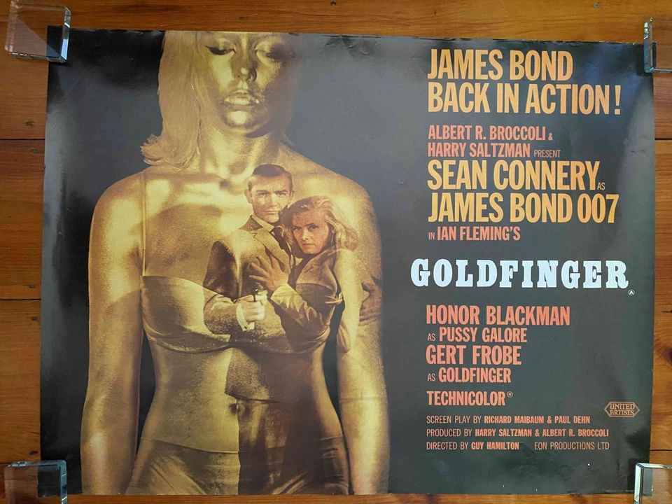 Goldfinger 27x36 English 1980's British Quad, Sean Connery as James Bond! - Image 1 of 1