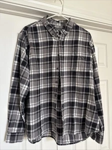 Eddie Bauer Flannel Shirt Men's XL Black White Gray Plaid Long Sleeve Button Up - Picture 1 of 6