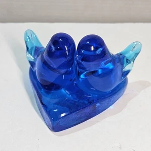 1989 Ozark Byron Hicks Bluebird of Happiness Liebesvogel Paar Glas Herz Sockel - Bild 1 von 7
