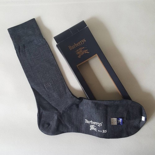 Burberry's Japan Calzino Merino Vintage Logo Cavallo Autentico Taglia 25 (UK 8) Grigio