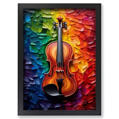 Framed Violin Colour Field Art Wall Art Canvas Print Poster Picture, Home Decor - Image 1 of 4