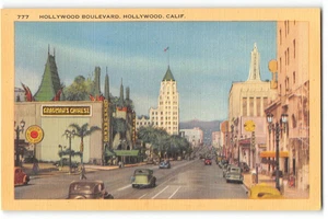 Hollywood Boulevard Grauman's Chinese Theater 1940s Linen Vintage Postcard - Picture 1 of 2
