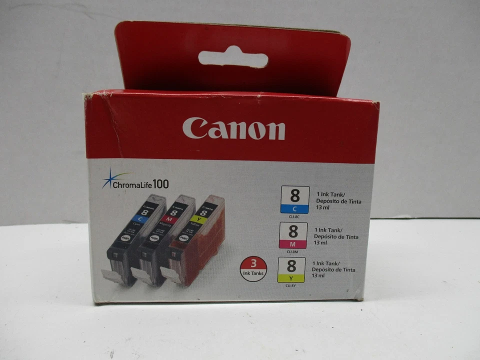 Genuine Canon CLI-8 Tri Color Ink Cartridges damage box .  - Image 1 of 4