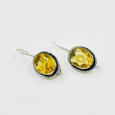 Pendientes colgantes de plata de ley 925 con piedras preciosas de citrino amarillo corte rosa Foto 1 de 4