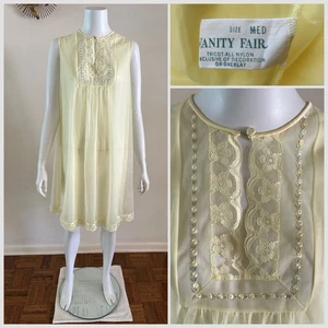 1970er Vanity Fair Babydoll Slip Kleid bestickt Daisy Floral Spitze M VTG - Bild 1 von 24