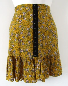 River Island Short mustard yellow ladies Mini Skirt Size 12 Rave Party Festival - Picture 1 of 9