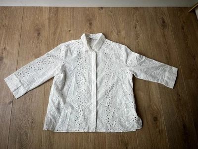 Chemisier chemise femme Zara blanc broderie anglaise - Taille XL - Chic et aéré - Photo 1/3