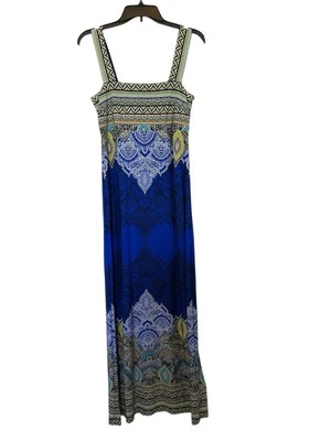 Dressbarn Women’s Blue Paisley Boho Maxi Resort Beach Stretch Dress 6 - Image 1 of 4