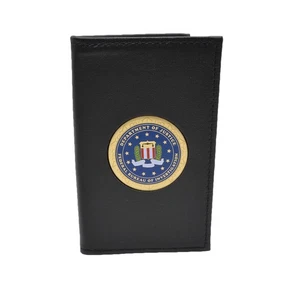 Perfekte Passform Doppel Ausweis Anmeldeinformationen 3" x 5 1/8" Etui Elegant Leder FBI Medaillon - Bild 1 von 4