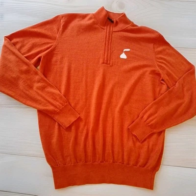 Suéter de golfe Bobby Jones 100% lã merino extrafina 1/4 zíper laranja tamanho XL logotipo - Imagem 1 de 4
