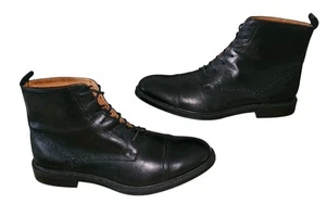 Herren Stafford Schwarz Leder Gunner Stiefel Schnürung Knöchel 014-1217 F21668 Größe 10 M - Bild 1 von 10