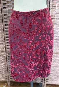 Vintage 90s Y2K Red Velvet Floral Burnout Skirt Whimsigoth Gypsy Fairy Grunge L - Picture 1 of 7