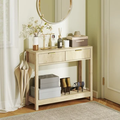 Entryway Table with Fluted Panel Drawers, Slim Console Table for Hallway Natural - Image 1 of 4