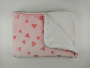 Carters rosa geprägte Herzen Plüsch Satin Rand Borte dicke Babydecke weißer Rücken - Bild 1 von 8