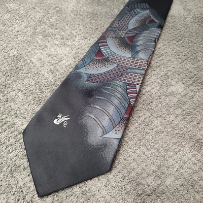 Vestido Don Loper Beverly Hills Hombres Corbata Mezcla Seda Hecho en EE. UU. Azul Marino Geométrico Foto 1 de 4