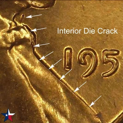 1958 P Lincoln Wheat Cent ~ Interior Die Crack on Vest ~ From OBW Roll - Image 1 of 3