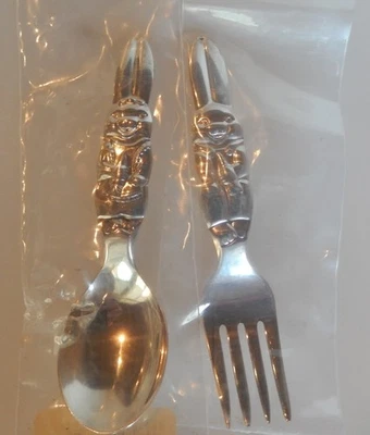 Детская посеребренная ложка и вилка Reed & Barton Rabbit в винтажной коробке - Изображение 1 из 4