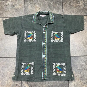 Kid’s VTG 60’s 70’s Hand Woven In Guatemala Embroidered Parrots Shirt Size S/M - Picture 1 of 6