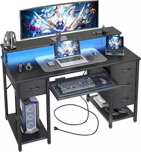 BEXEVUE Gaming Schreibtisch mit Steckdosen LED - 120x50cm Moderner Computertisch - Bild 1 von 8